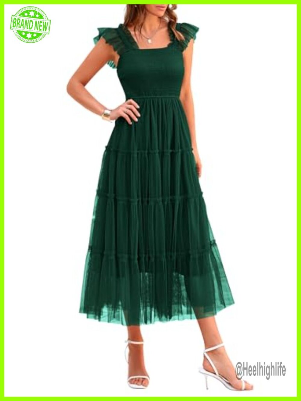 Women's Summer Smocked Midi Tulle Dress Sleeveless Fit & Flare A-Line